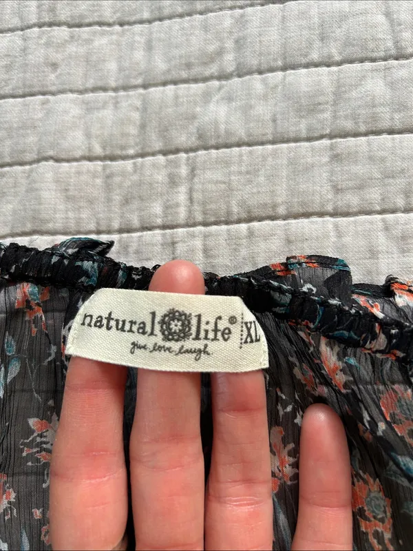 Natural life, black sheer floral BoHo cottage peasant, 3/4 sleeve blouse top XL - Image 11
