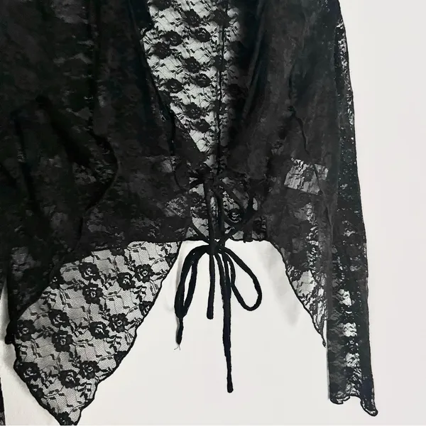 12th Tribe Constance Black Lace Tie Front Top - Image 3