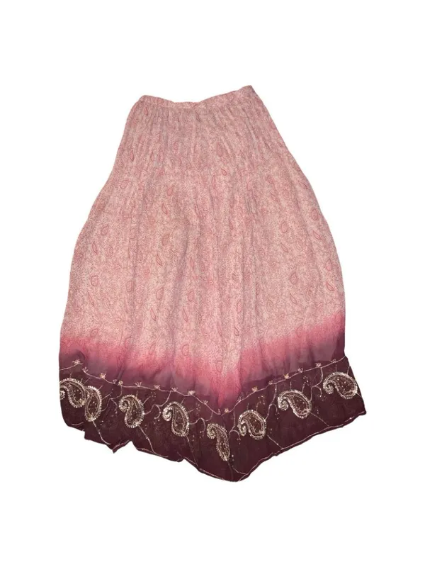Soft Surroundings skirt Boho Tan Red Embroidered Sequins Peasant Flowy Maxi M - Image 2