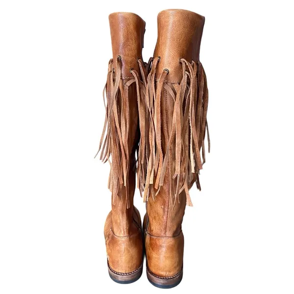 Bed Stu Knee High Fringe Cognac Leather Boots size 7 like new - Image 10