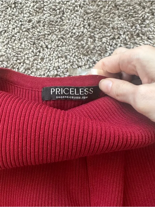 Shop Priceless Sleeveless Ribbed Halter Mini Dress in Deep Red - Image 4