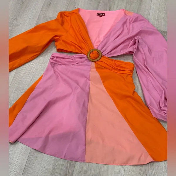 STAUD Women’s Gulf A-Line Cutout Dress in Orange & Pink Size 10 - Image 5