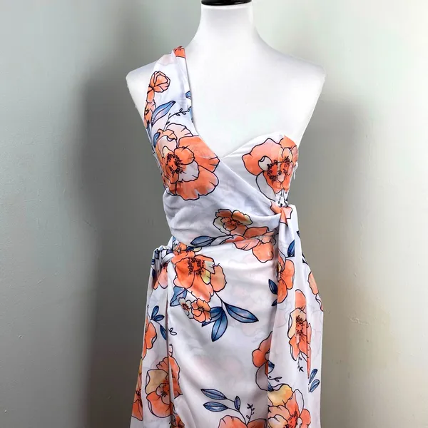 Sabo Skirt Nisha White Floral Strapless Wrap Dress XS - Image 4