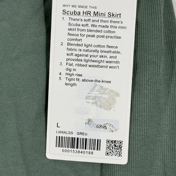lululemon Scuba High-Rise Mini Skirt Grey Eucalyptus Green LW8ALSS Size L‎ NEW - Image 2