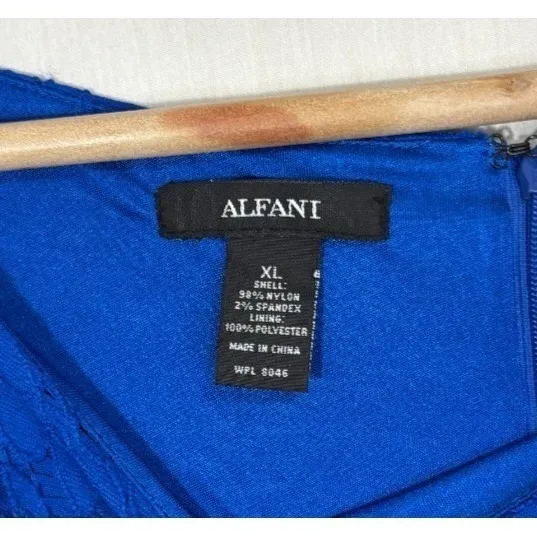 Alfani‎ Fit & Flare Dress Blue Floral Lace Belted Cocktail Party Wedding Work XL - Image 8
