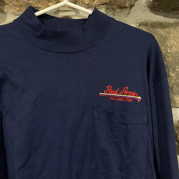 Vintage Navy Blue Embroidered Advertisement Long Sleeve Turtleneck Tee - Image 2