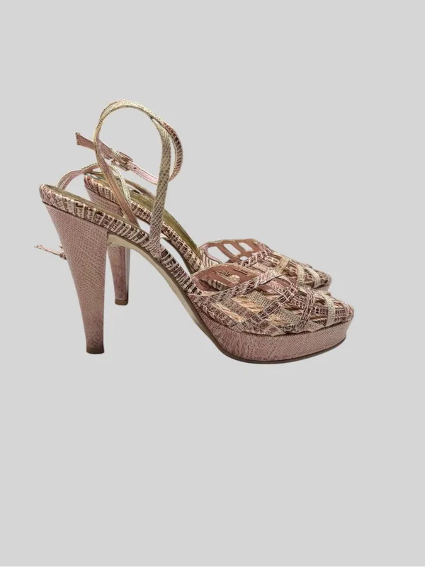 BCBGirls Rose Gold Textured Strappy Platform Heels - Image 4