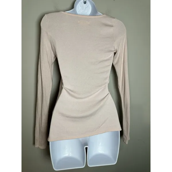 Hollister Cage Neck Long Sleeve‎ Ribbed Top - Soft Pink/Nude - Size M - Image 3
