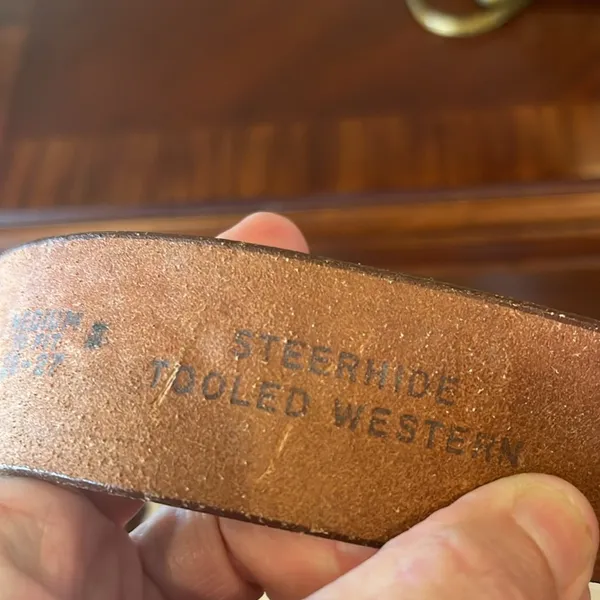 Vintage Brown Embossed Leather Belt - Image 2