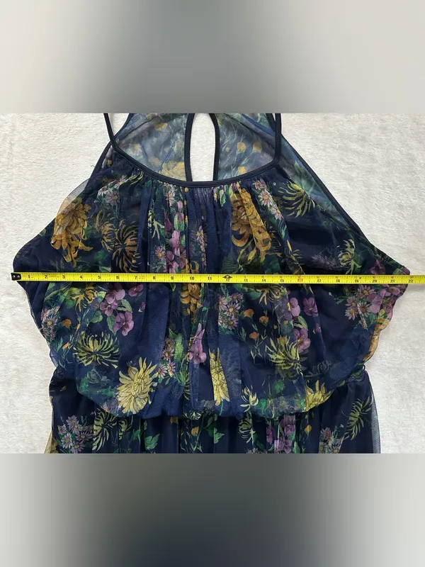 Lovely Grace Floral Tiered Maxi Dress Blue Size 3X Sleeveless Mesh Overlay Boho - Image 14