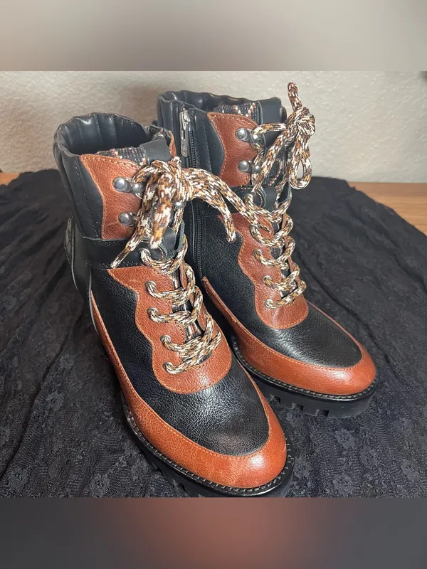 Antonio Melani Penn Platform Combat Boots Black Brown Leather Lug Sole Size 8M - Image 3