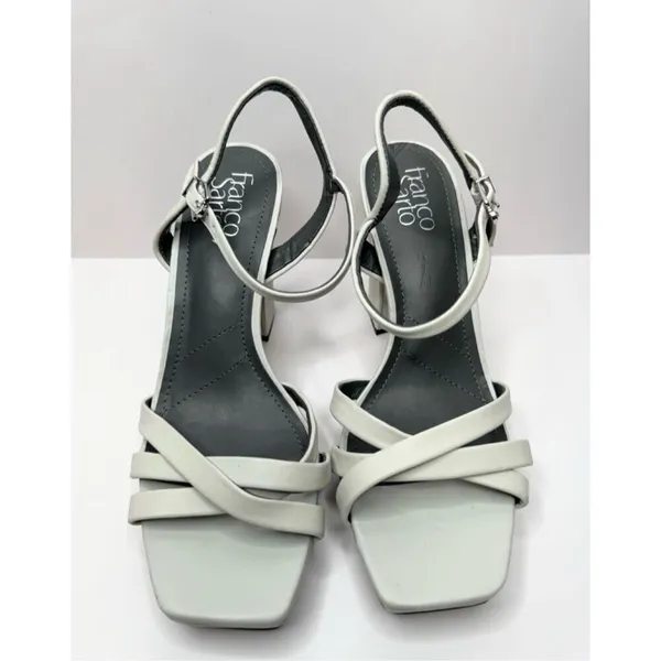 Franco Sarto Sandals Size 10 Gray Leather Ankle Strap‎ Open Toe Block Heel - Image 2