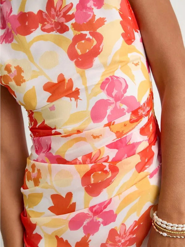 Lulu's Roanes Orange Floral Boat Neck Pleated Mini Dress - Image 4