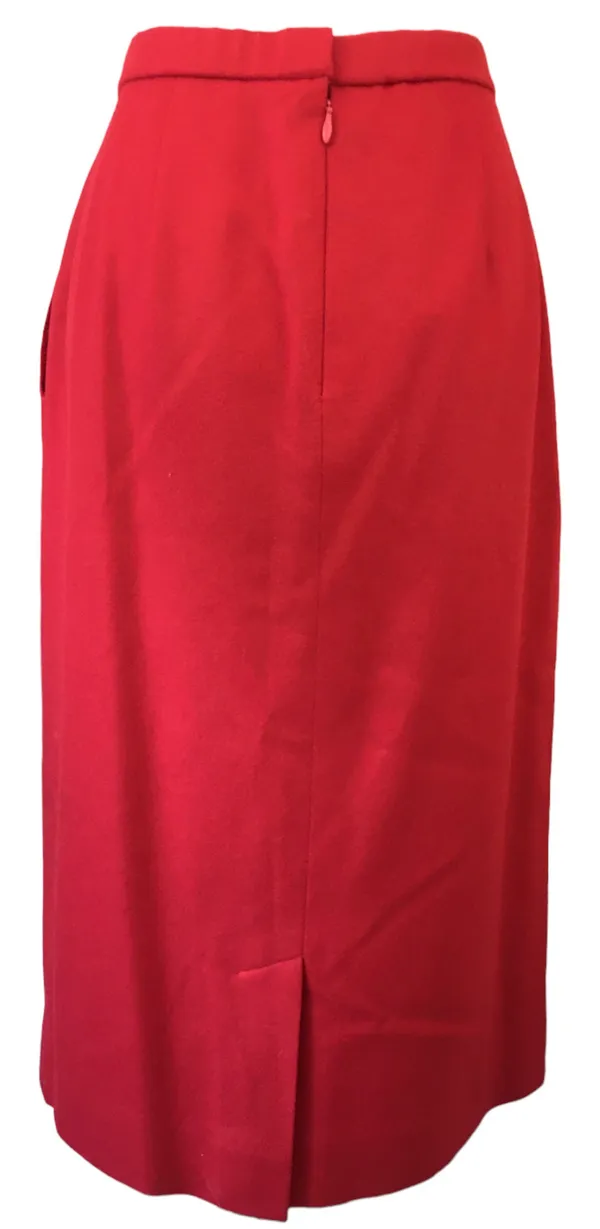 Vintage 80s 90s Red Wool Straight Midi Skirt 12 Career Pencil Holiday - Image 2