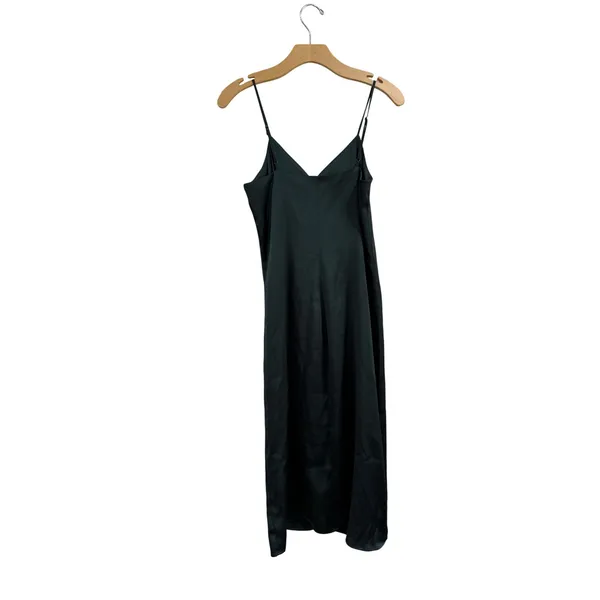 Express Forest Green Satin Ruched Bust Midi Slip Dress Size Small S‎ - Image 3