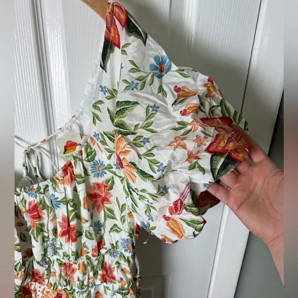 Farm Rio Off-White Bloom Garden Euroflax Premium Linen Mini Dress L - Image 6