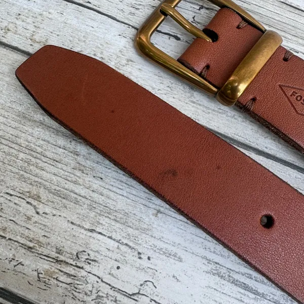 Fossil Leather Belt Size L 36.5" Brown Boho Chevron Whipstitch Western Festival - Image 7