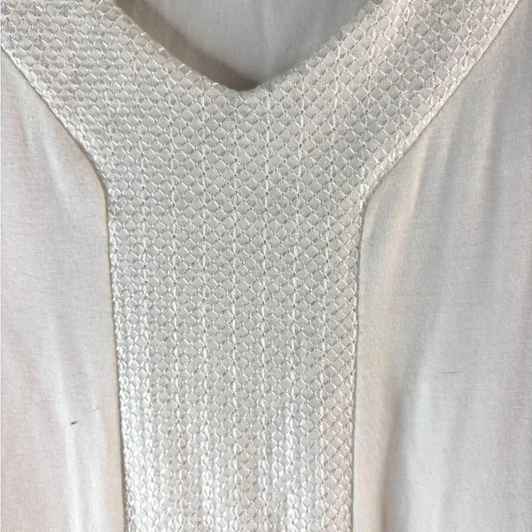 Adrianna Papell L Asymmetrical Textured Trim Women's Top in White - Image 2