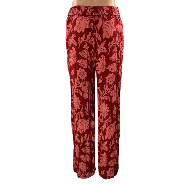 MNG Mango Women's Red Floral High Waisted Straight Leg Trousers Pants Size S - Image 3