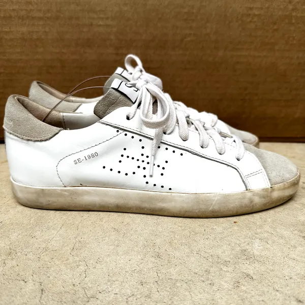 Sam Edelman Aubrie Sneakers Suede Leather Lace Up Perforated White Greige 7.5M - Image 3