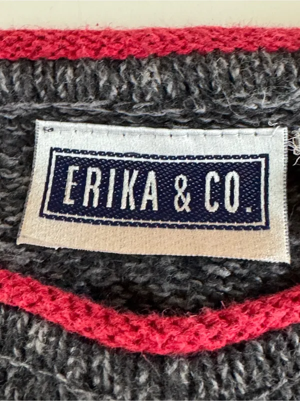 Vintage 90’s Erika & Co Grey Red Ramie Cotton Fair Isle Sweater Small - Image 5