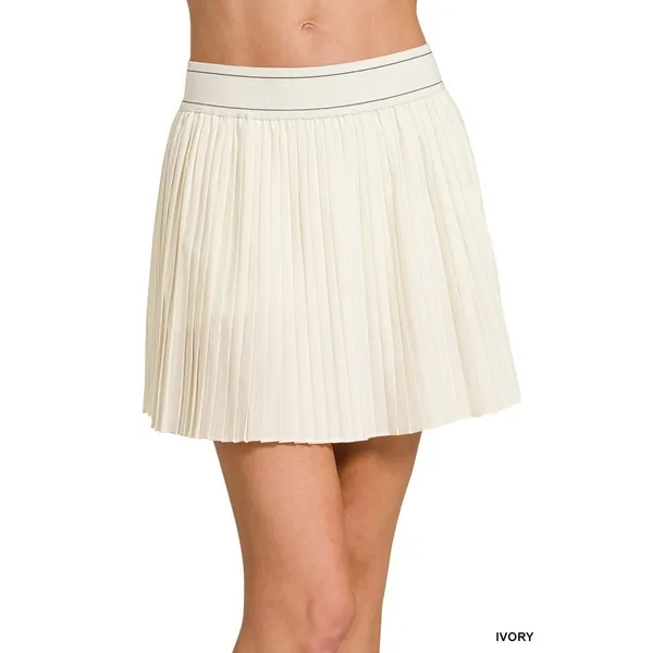 Zenana Woven High Waist Knife-Pleat Mini Skirt Lined Inner Pants - Small - Image 10