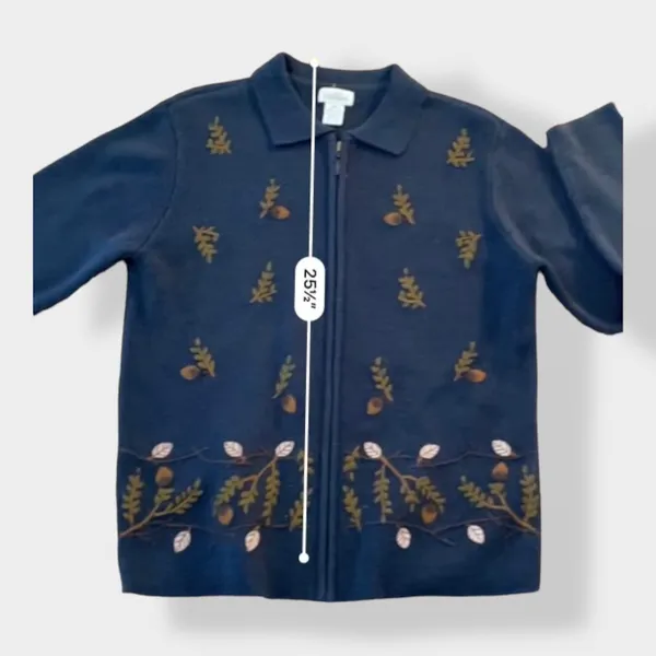Classic Elements‎ Vintage embroidered leaves cardigan sweater size M - Image 5
