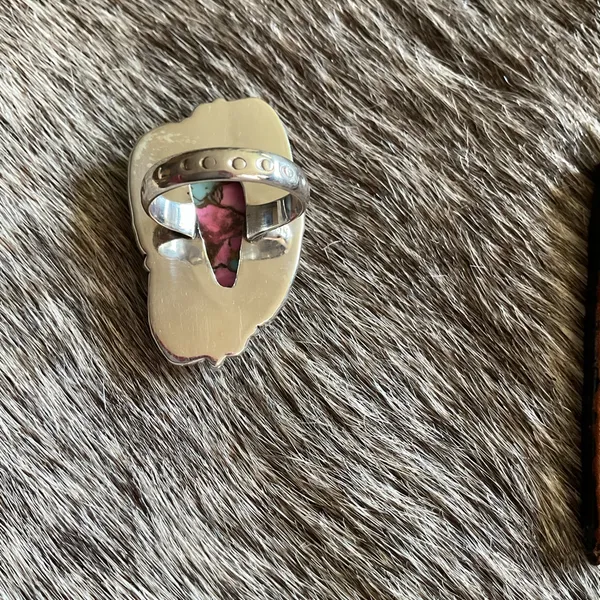 Sterling Silver 925 Adjustable ring. Cotton Candy Pink and Turquoise Stone Ring - Image 3