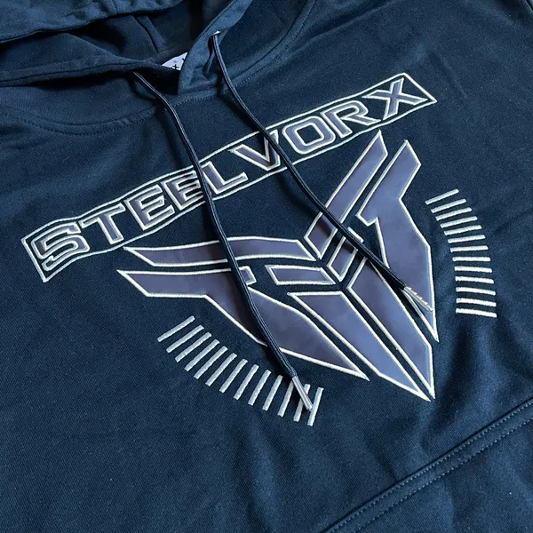 SteelVorx Men’s Black Graphic Pullover Hoodie Size L 100% Cotton - Image 2