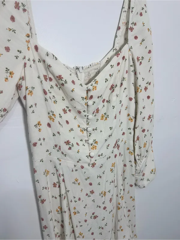 Reformation hooman long sleeve Cream Mini Dress with Dainty Floral Print size 6 - Image 5