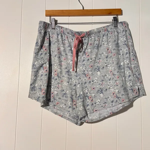 Lucky Brand 3 Piece Pajama Set XL Floral Top Crop Pants Shorts Blue Gray - Image 6