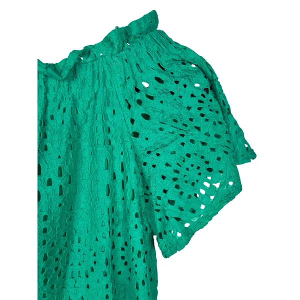a.n.a Eyelet Dress Womens‎ XS Green Off The Shoulder Shift Ruffle Short Sleeve - Image 2