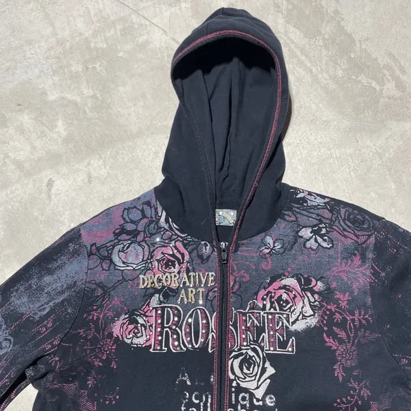 Women's Y2K Vanilla Sugar Grunge Style Full Zip Black Hoodie Size M Goth Emo - Image 2