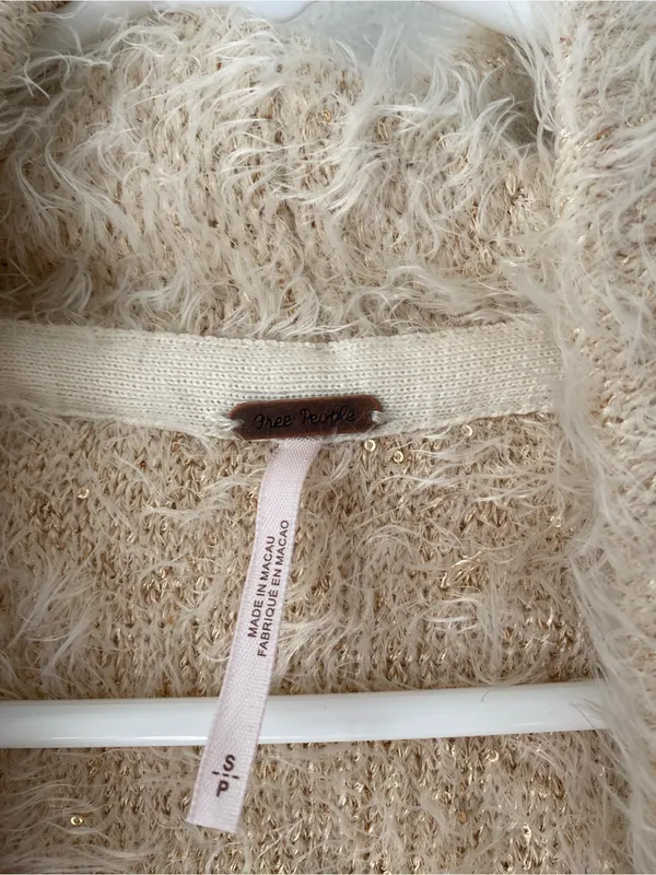 Free People Mina Plush Open-Front Ivory Fuzzy Jacket Tie Closure size small - Image 5