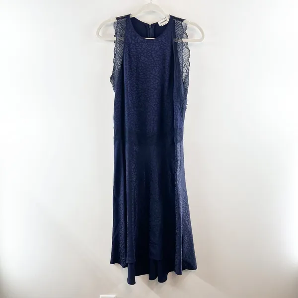 Zadig & Voltaire Roberto Jack Leo Leopard Woven Silk Cocktail Dress Navy XS - Image 3