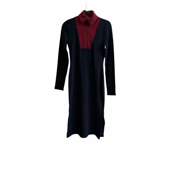 NWT Anthropologie Daily Practice Ribbed Knit 1/4 Zip Mock Neck Midi Dress Size S - Image 4
