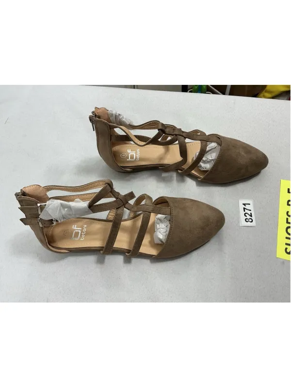 Womans New Betani Abela Dressy Strappy Ballet Flats Size 8 Taupe Back Zip - Image 2