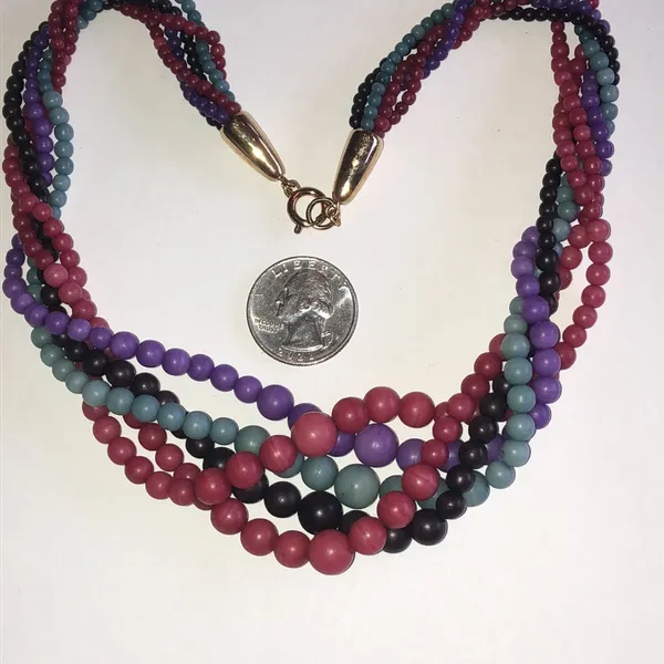 Multicolor Vintage Multi Strand Beaded Boho Necklace Purple - Image 5