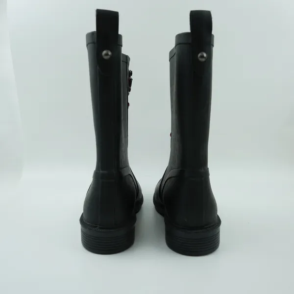 Merona Rain Boots Womens 6 Black Rubber Waterproof Lace Up Red‎ Laces Utility - Image 7