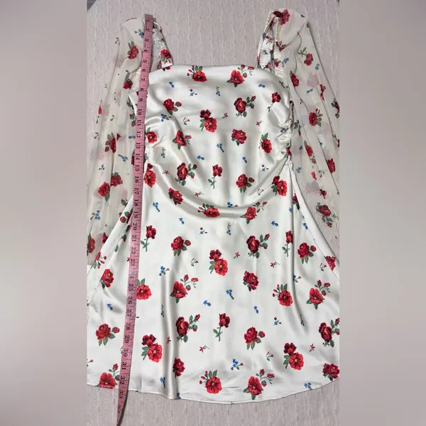 Weworewhat‎ Red Floral Satin Puff Sleeve Mini Dress Size 8 - Image 14