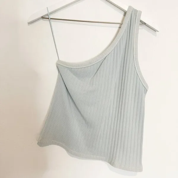 American‎ Eagle Top Size Large Blue Ribbed One Shoulder Asymmetric Garden Party - Image 2