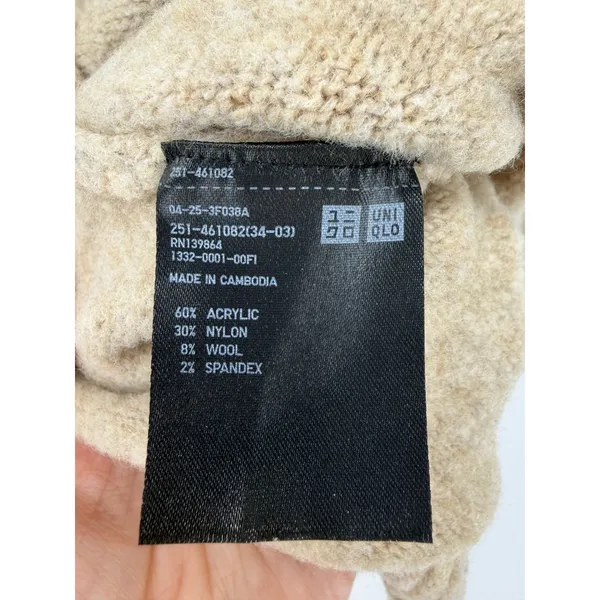 Uniqlo Womens Sweater‎ Tan Beige Wool Blend Turtleneck Souffle Yarn Small - Image 5