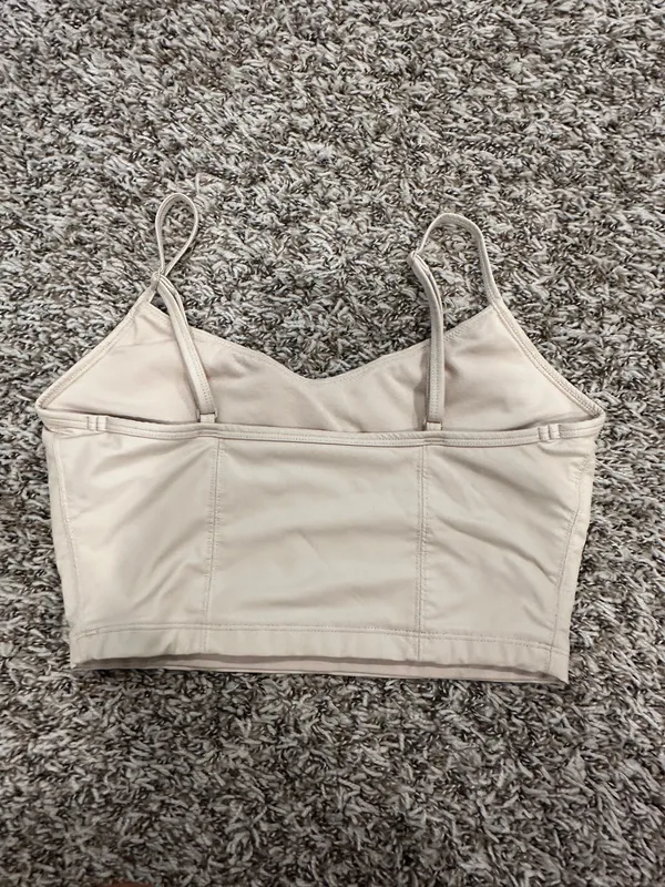 OFFLINE by Aerie faux leather crop top beige - Image 3