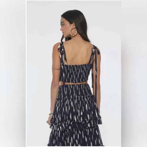 Free People Solar Corset Top Equinox Ruffle Skirt Size Small Blue Gold Set - Image 2