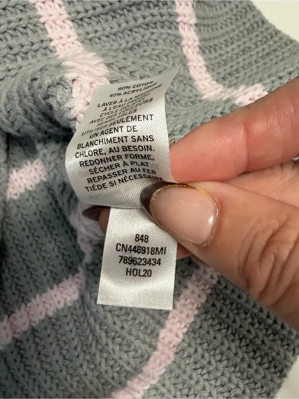 Cozy Striped knit sweater Caslon pink grey large cotton blend soft girl FLAWS - Image 14