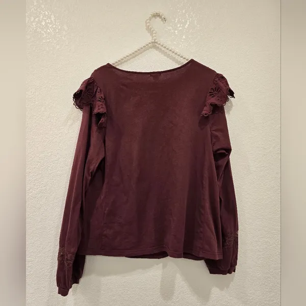 Anthropologie Tiny Long-Sleeve Crescent Ruffled Lace Top Size M - Image 5