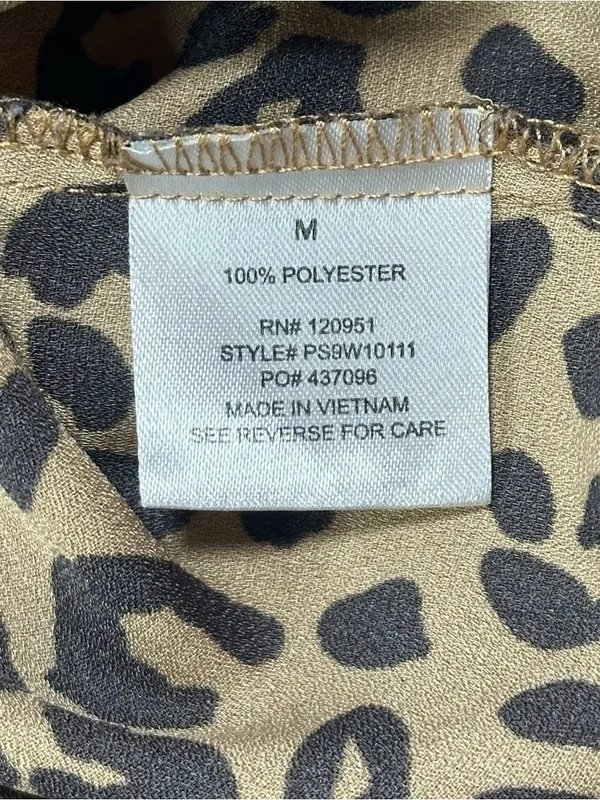 Pink Rose Leopard Print Blouse Women’s M Tan Black Short Sleeve Relaxed Top - Image 5