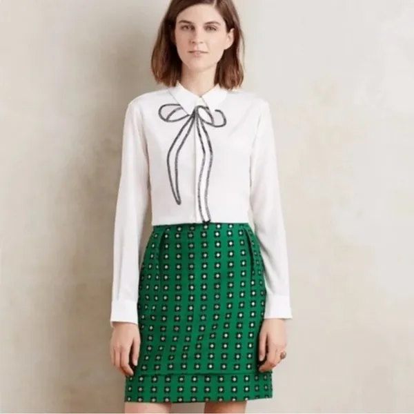 Anthropologie HD in Paris‎ Garden Glimmer Christmas Green Tiered Flower Skirt 4 - Image 5