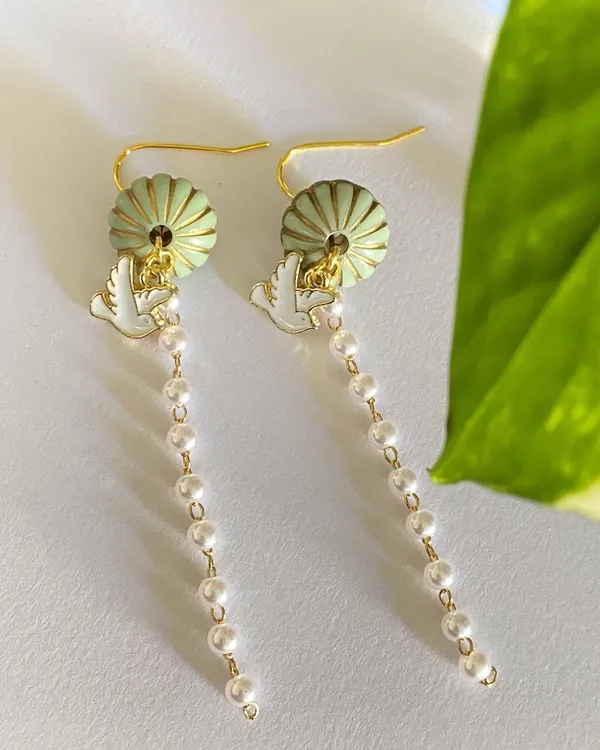 Handmade dangle earrings Kawaii bird pearl - Image 3