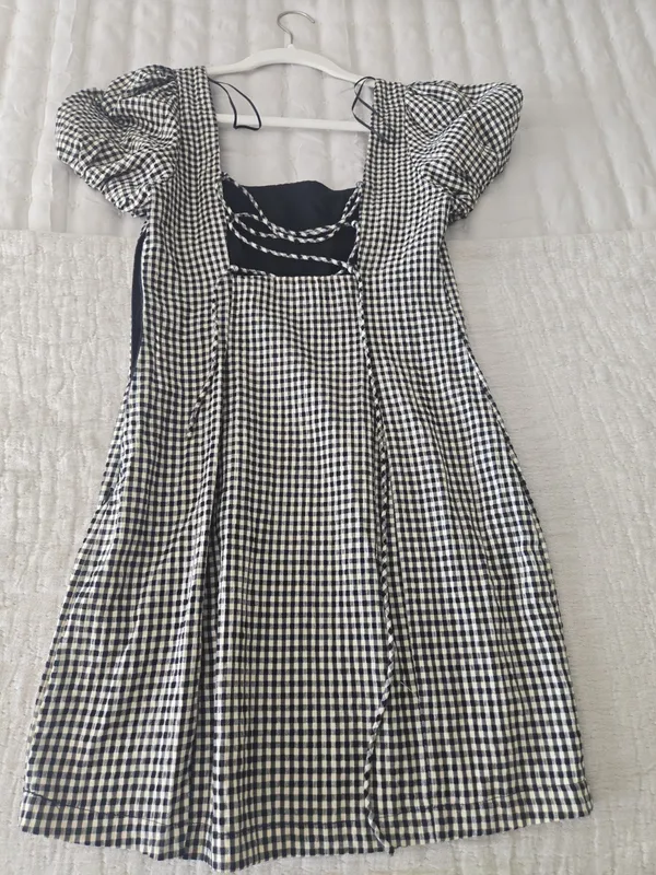 Lush Black & White Gingham Puff Sleeve Mini Dress – Size Small - Image 2